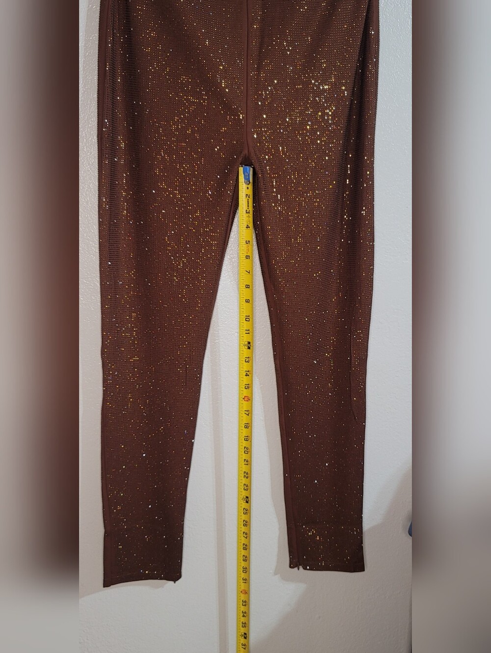 AKIRA Brown Rhinestone Leggings XL Sparkly Stretch Pull-On Pants - Picture 6 of 14